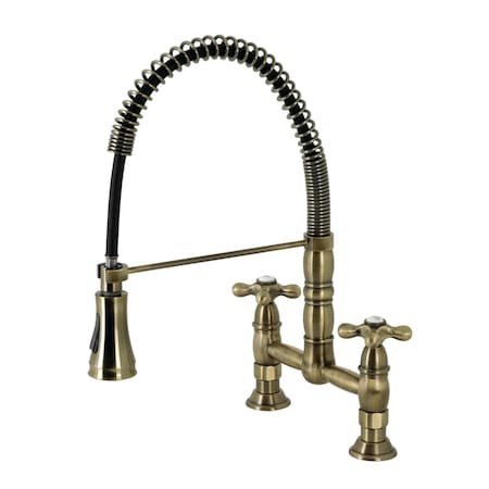 Gourmetier Heritage Two-Handle Wall-Mount Pull-Down Sprayer Kitchen Faucet, Brass GS1273AX